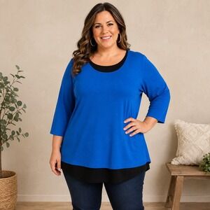 Forever Jade Colorblock Top Women's XL Lagenlook Minimalist Career Casual Flowy